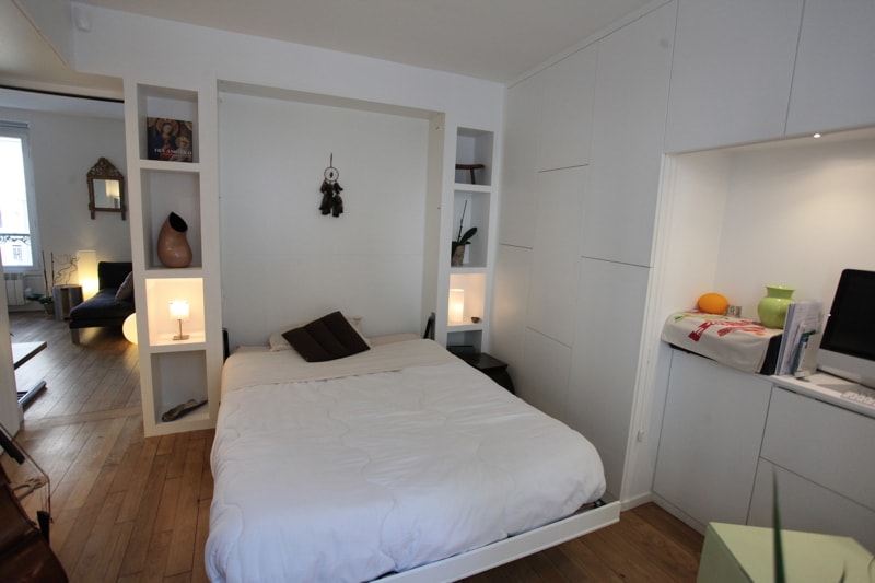 Chambre avec lit double escamotable | HUGGY Cyril Rheims Architecte